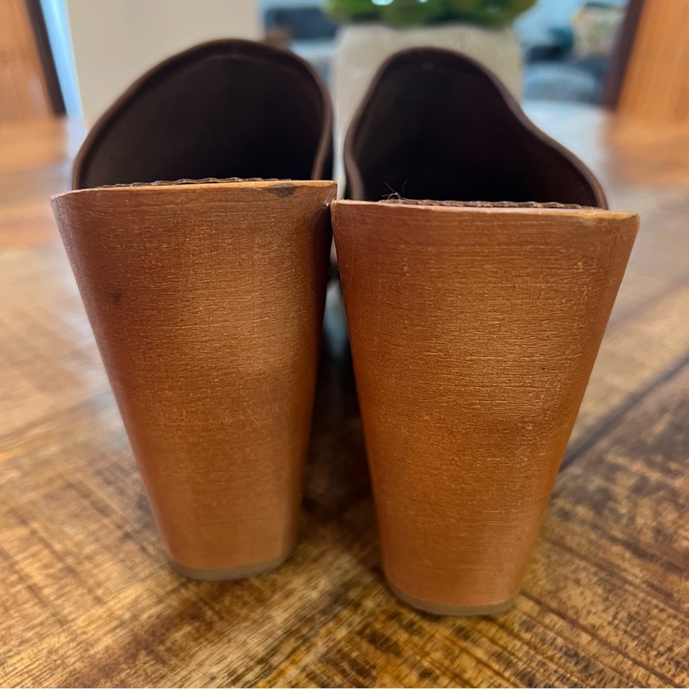 Vintage Brown Mules with Wooden Heel and Studded Detail - Picture 6 of 9